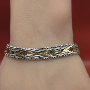 Vintage Sterling Silver Two Tone Woven Bracelet. 6 3/4 Inch. Milor 925